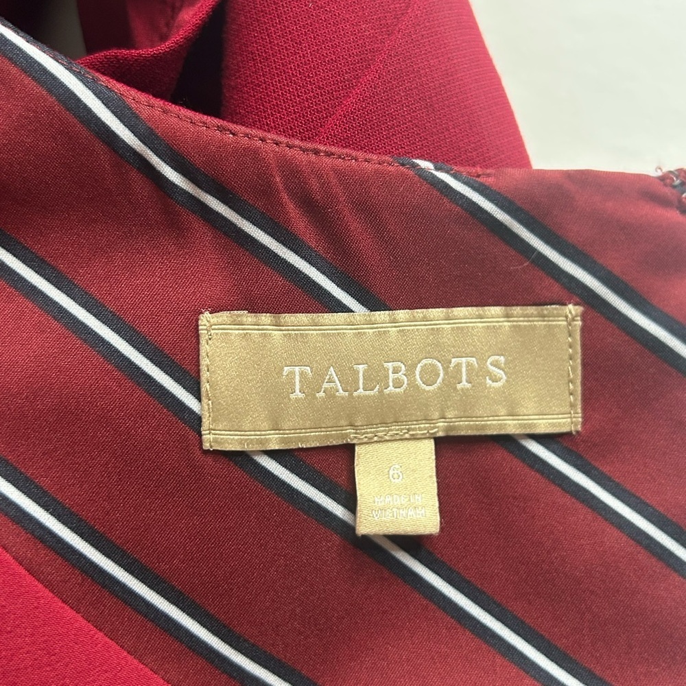 Talbots Burgundy Red Sheath Midi Dress with Ruffle Cap Sleeves Sz 6 EUC Feminine - Picture 6 of 10